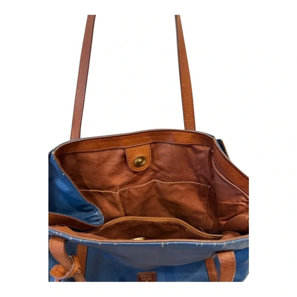 Fossil Blue travel‎ Tote with Brown Straps
